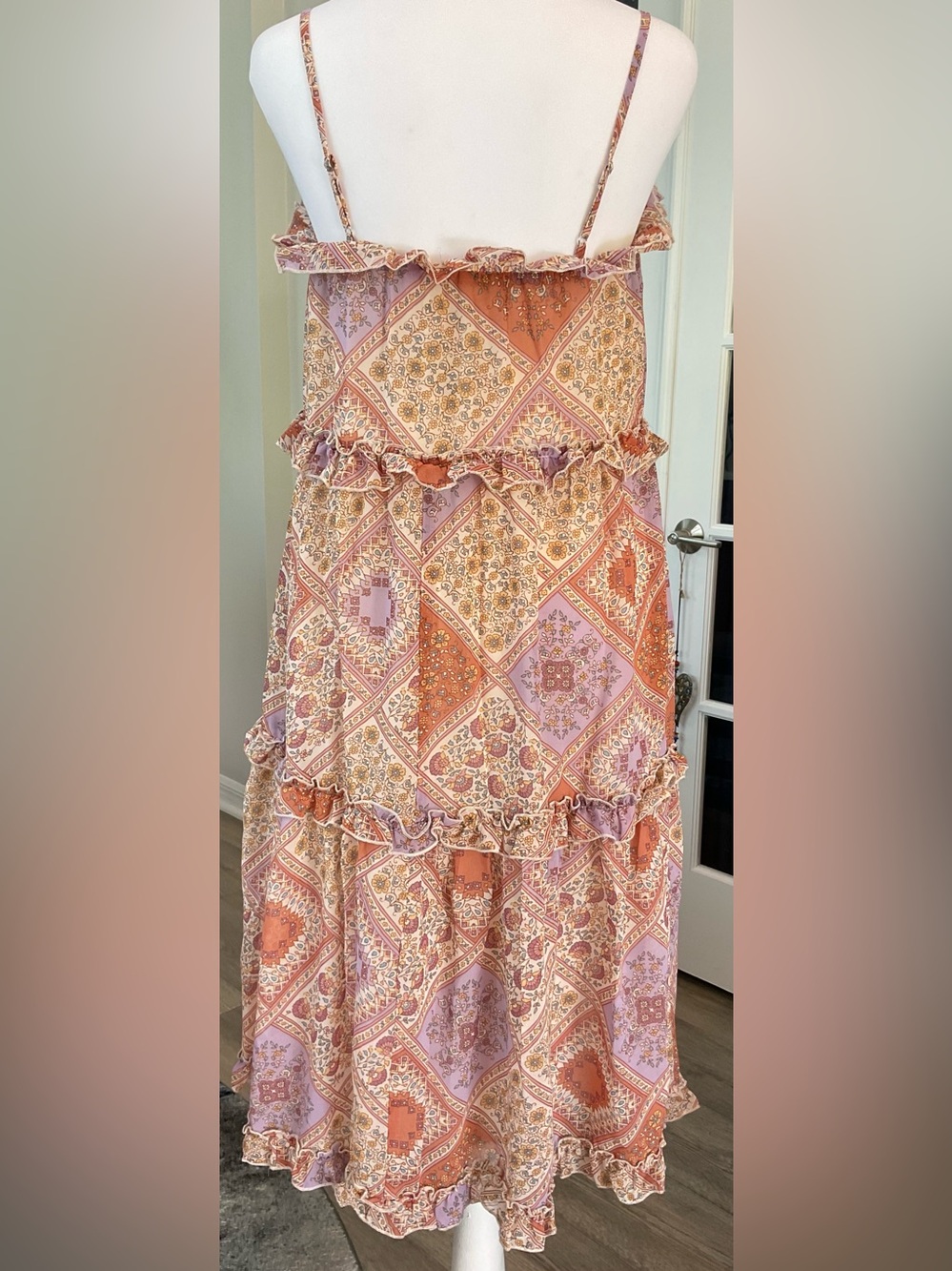 June & Hudson Patchwork Asymmetrical Ruffle Boho Midi Dress Size M NWT - Picture 7 of 13